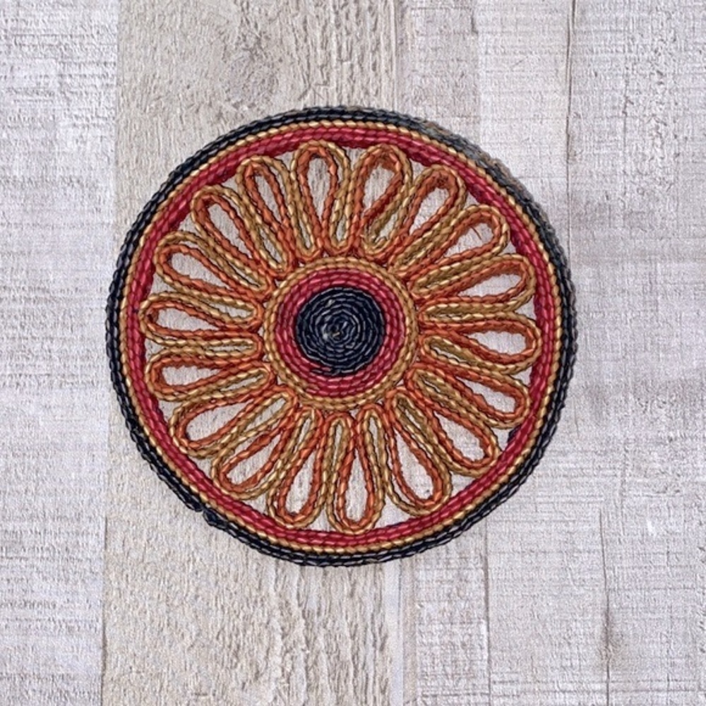 Small vintage straw trivet for the kitchen or decor